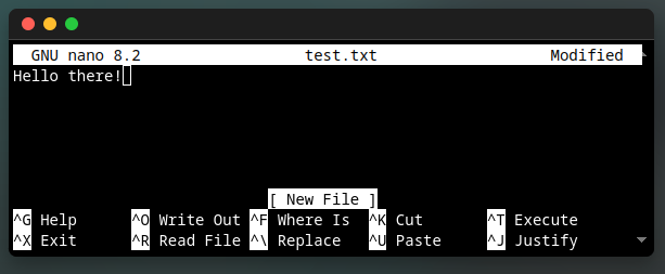 Editing text from the terminal with `nano`